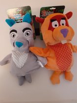 Fabeltjeskrant 2x pluche handpoppen knuffels Willem Bever en Bor de Wolf 25 cm speelgoed - Fabeltjeskrant poppen - bever/wolven bosdieren knuffels - Poppentheater speelgoed kinderen