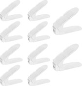 Organizer voor schoensleuven - Verstelbaar - Stapelaar - Ruimtebesparend - Dubbeldeks - Schoenenrekhouder - voor het organiseren van kleding (10-pack) - Wit
