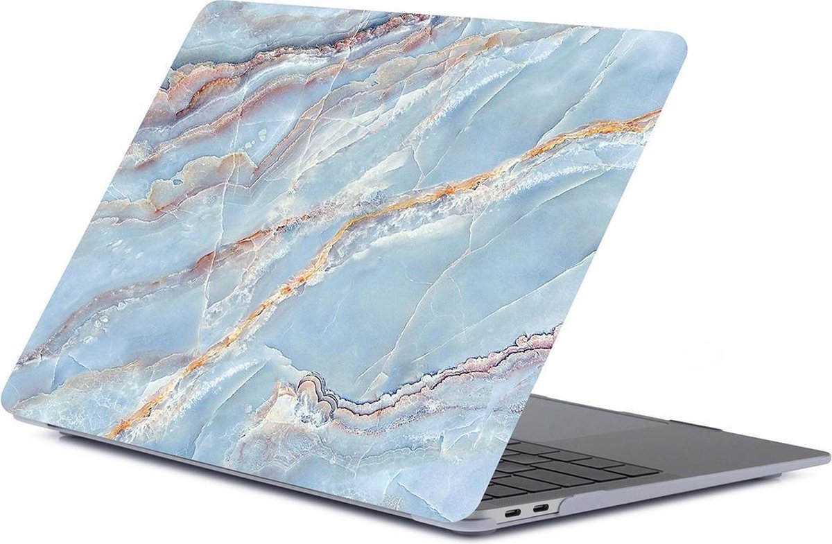 Laptophoes - Geschikt voor MacBook Pro M2 Hoes Case - 13 inch - A2686 (2022) - Marmer Blauw