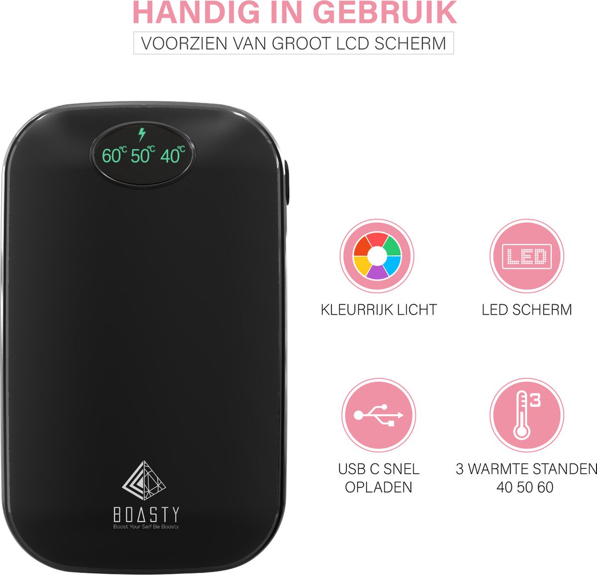 Boasty ®Hand warmer Zwart rechargeable- Powerbank 10000 mah