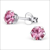 Aramat jewels ® - Oorbellen rond kristal 925 zilver roze 5mm