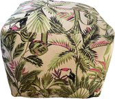 Elzet Gifts & Living - Poef - Jungle - Toekan - Groen - Roze - Katoen - 45cm