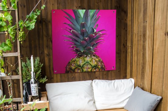Gros plan d'un poster de jardin ananas coloré 100x100 cm - Toile de jardin / Toile d'extérieur / Peintures pour l'extérieur (décoration de jardin)