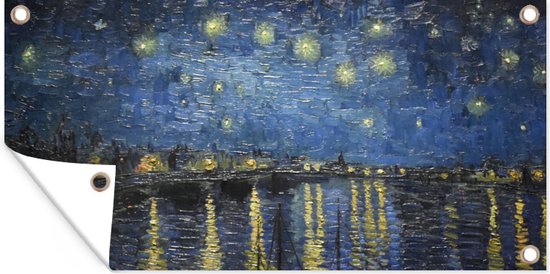 Tuinposter Sterrennacht boven de Orsay Parijs - Vincent Van Gogh - 80x40 cm - Wanddecoratie Buiten - Tuinposter - Tuindoek - Schuttingposter - Tuinschilderij