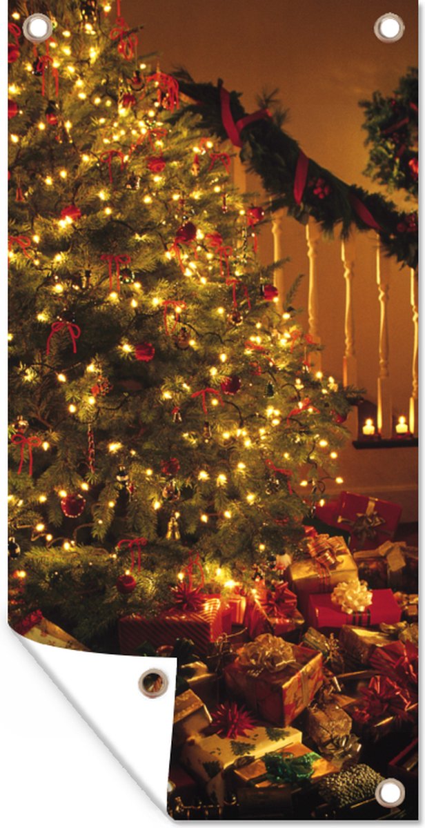 Tuinposter Kerstmis - Kerstboom - Kerstversiering - 30x60 cm - Tuindoek - Buitenposter