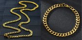 Ketting + Armband Set - Cuban Link Dikke Schakel - Goud kleurig - 7mm - Ketting Mannen - Armband Mannen - Ketting Heren - Armband Heren - Valentijnsdag voor Mannen - Valentijn Cade