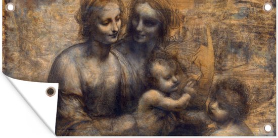 Tuinposter Maria met kind en Sint-Anna - Leonardo da Vinci - 60x30 cm - Tuindoek - Buitenposter