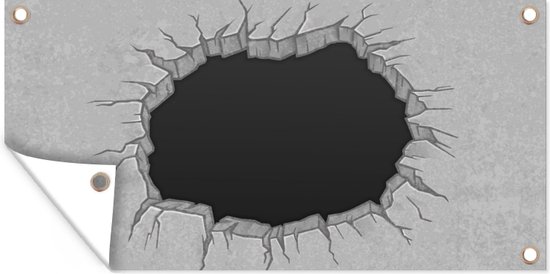 Affiche Clôture un grand trou dans un mur en béton - 200x100 cm - Toile jardin