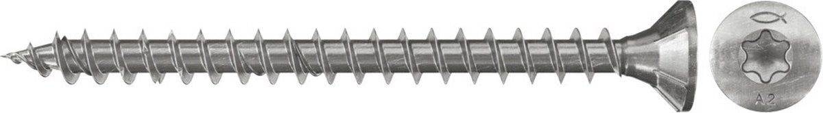 Fischer spaanplaatschroef 4x35mm - platkop - RVS - voldraad - T20 - 657036 (Per 200 stuks)