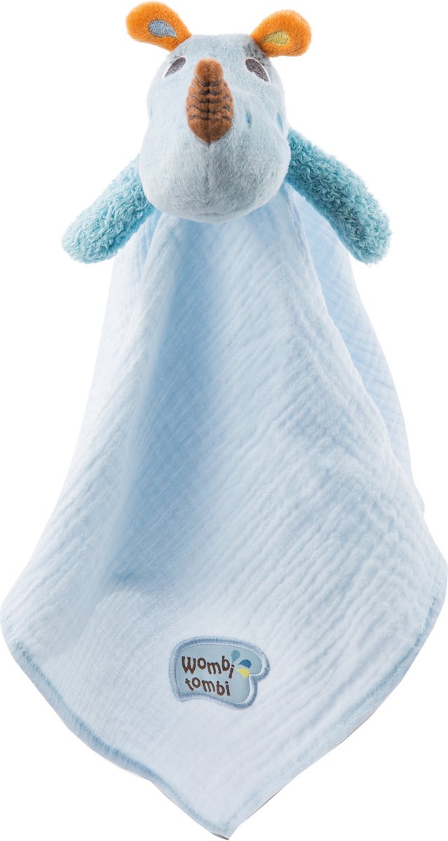 Nici Knuffeldoekje Manuffi Neushoorn 38 X 38 Cm Katoen Blauw