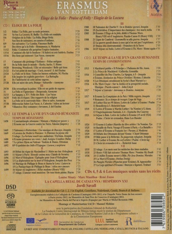 Hesperion XXI, La Capella Reial de Catalunya, Jordi Savall - Erasmus Van Rotterdam Praise Of Folly (CD) - Hesperion XXI, La Capella Reial de Catalunya, Jordi Savall