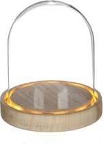 Glazen LED stolp met houten basis Ø12cm H: 13.5 cm (1 st.)