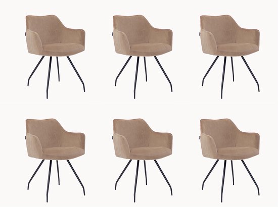 Lot De 6 Chaises MILA En Velours Taupe - Design Moderne Pour Salle à Manger, Dimensions 55x46x88 Cm
