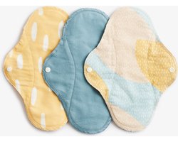 ImseVimse wasbaar maandverband - 3 stuks - Normaal/dagverband - Blue Sprinkle - Geel denim mix