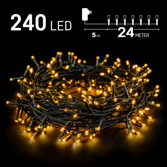 Kerstverlichting buiten - 24 meter 240 LED - Warm Wit - Lichtsnoer - IP44 Stekker met timerfunctie - Kerstboomverlichting - geschikt voor binnen en buiten - kerstverlichting led