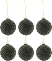 Doos Van 6 Kerstballen Patroon Fluweel Glas Donker Groen Small