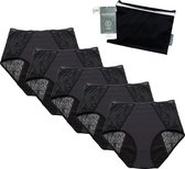 Cheeky Pants Menstruatieondergoed Set van 5 + Wetbag - Maat 50-52 - Zwarte Feeling Comfy - Zero Waste - Absorberend - Comfortabel
