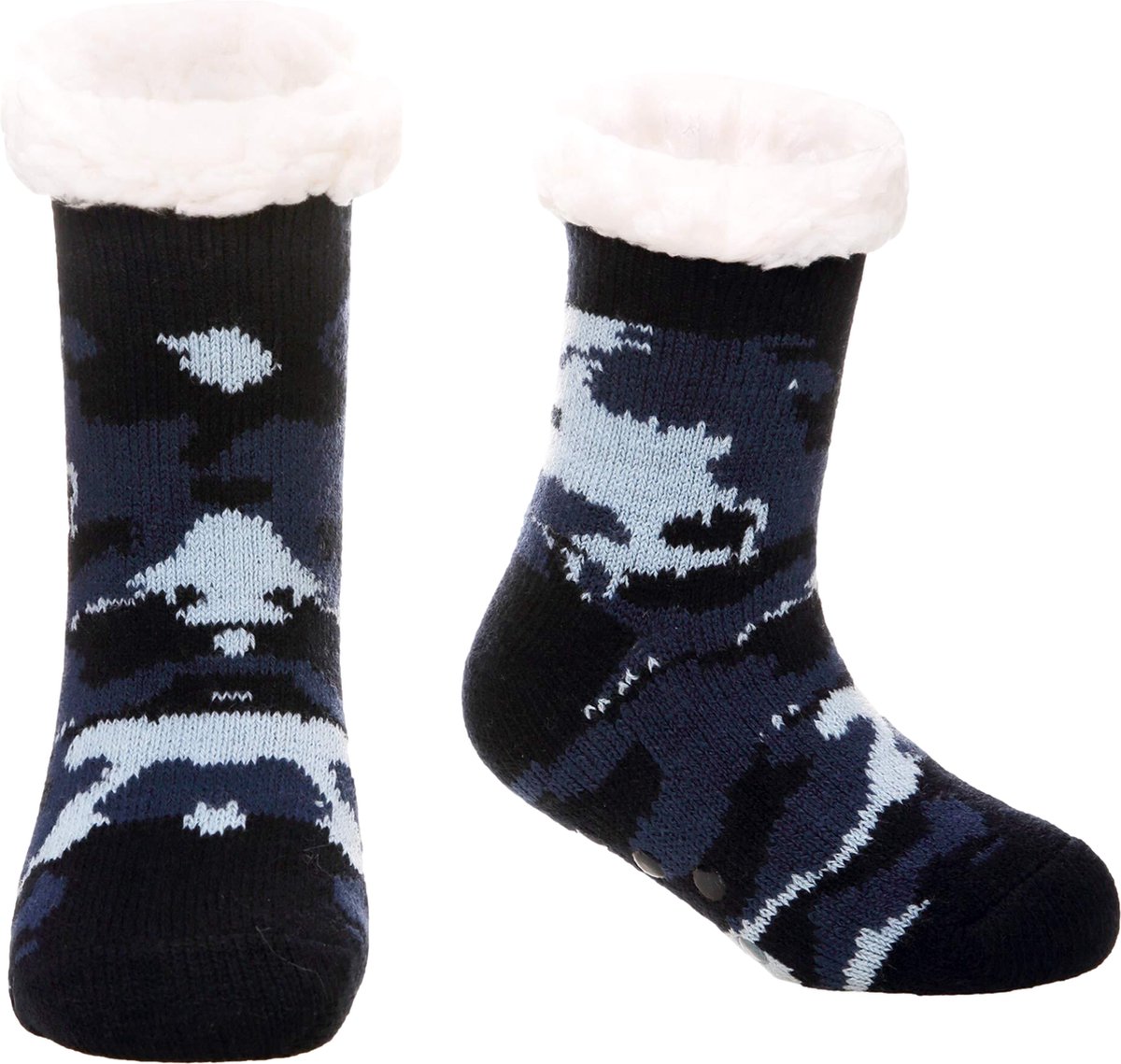 JAXY - Huissokken Dames - Verwarmde Sokken - Anti Slip Sokken - Huissokken - Bedsokken - Warme Sokken - Kerstcadeau Voor Vrouwen - Thermosokken - Dikke Sokken - Fluffy Sokken - Kerstsokken Dames en Heren - Maat 24-27 - Camo Blauw