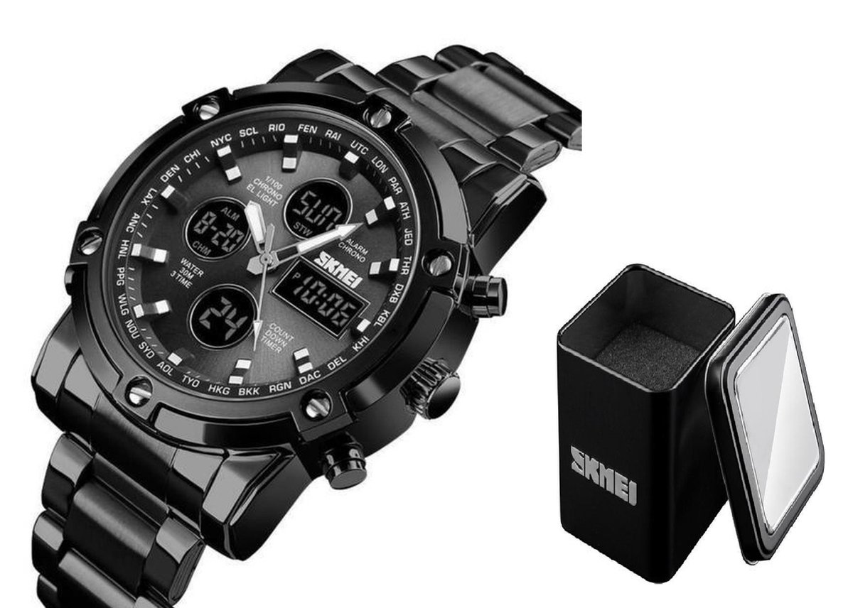Horloges voor mannen - Mat Zwart - Gift Box - Roestvrijstaal Design - Heren Horloge - Waterdicht- Kerst cadeau