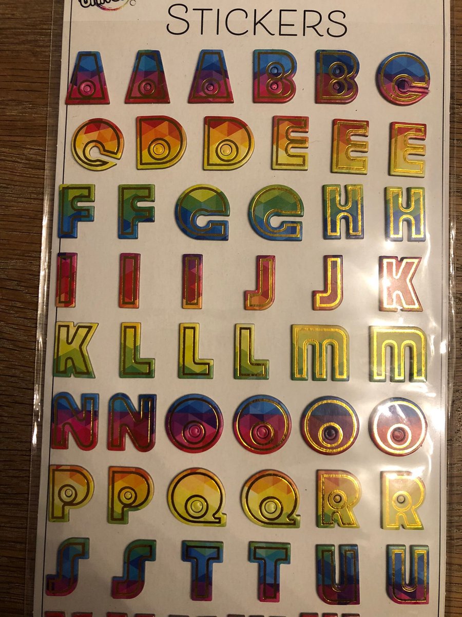 Stickers Alfabet gekleurd tint 36 letterstickers (per vel) +- 2 cm hoog en +- 2 cm lang