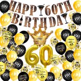 60 jaar verjaardag versiering - 60 Jaar Feest Verjaardag Versiering Set - Happy Birthday Slinger & Ballonnen - Decoratie Man Vrouw - Zwart en Goud