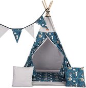 Sensillo Tipi Tent - Speeltent - Idianen Tent Kindertent - Indianentent Kinderen -speeltent 100% katoen / 105x105 x 180 cm Marine Blue