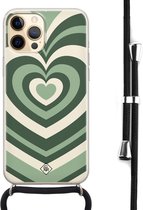 iPhone 12 Pro hoesje met koord - Hart groen swirl | Apple iPhone 12 Pro crossbody case | Zwart, Transparant | Geen opdruk