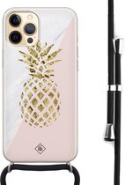 iPhone 12 hoesje met koord - Ananas | Apple iPhone 12 crossbody case | Zwart, Transparant | Ananas