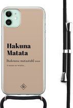 iPhone 11 hoesje met koord - Hakuna matata | Apple iPhone 11 crossbody case | Zwart, Transparant | Tekst
