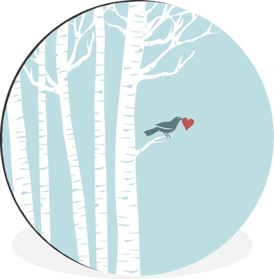 illustration d'un oiseau avec un coeur dans un bouleau Cercle mural aluminium ⌀ 60 cm - impression photo sur cercle mural / cercle vivant / cercle de jardin (décoration murale)