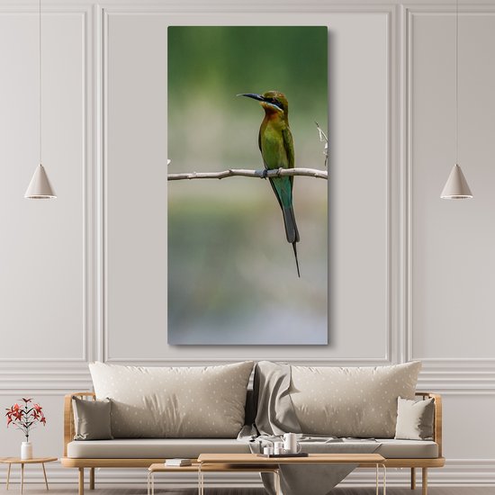 Canvas schilderij 80x160 cm - Wanddecoratie De dwergbijeneter zit op een tak - Muurdecoratie woonkamer - Slaapkamer decoratie - Kamer accessoires - Schilderijen op canvas