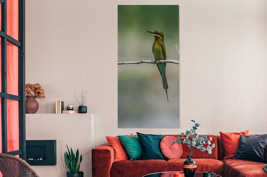 Canvas schilderij 80x160 cm - Wanddecoratie De dwergbijeneter zit op een tak - Muurdecoratie woonkamer - Slaapkamer decoratie - Kamer accessoires - Schilderijen op canvas