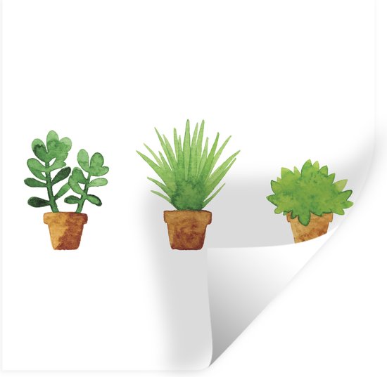Sticker Muursticker Plantes' aquarelle - Pots de fleurs illustration aquarelle - 30x30 cm - feuille autocollante - sticker mural repositionnable