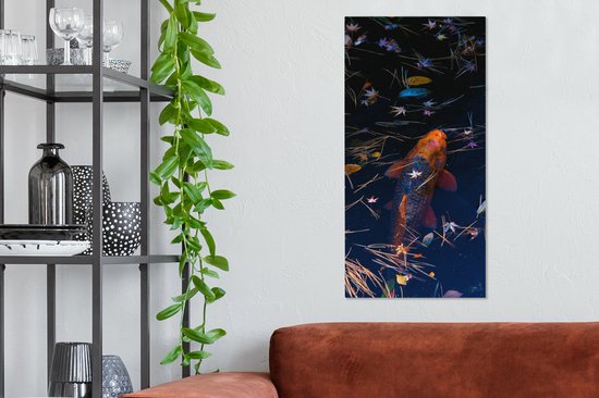 Peinture sur toile Une carpe koi colorée dans un étang - 40x80 cm - Art Décoration murale