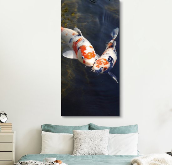 Canvas schilderij 80x160 cm - Wanddecoratie Twee koi karpers in het water - Muurdecoratie woonkamer - Slaapkamer decoratie - Kamer accessoires - Schilderijen op canvas