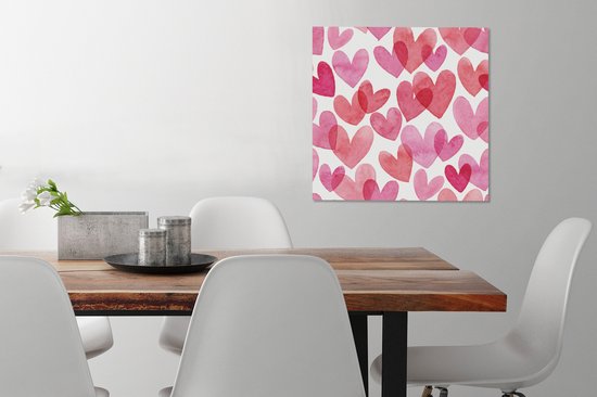 Une illustration avec des coeurs de toile aquarelle 50x50 cm - Tirage photo sur toile (Décoration murale salon / chambre)