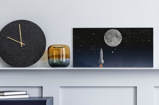 Tableau sur toile Un dessin de la navette spatiale et de la pleine lune - 40x20 cm - Décoration murale Art