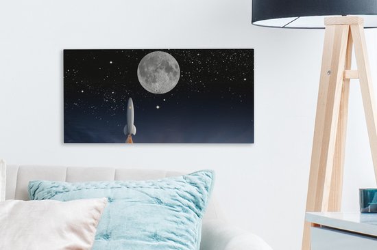 Tableau sur toile Un dessin de la navette spatiale et de la pleine lune - 40x20 cm - Décoration murale Art