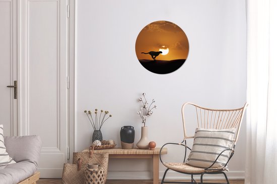WallCircle - Wall Circle - Wall Circle - Silhouette d'un Guépard dans le Désert - Aluminium - Dibond - 30x30 cm - Intérieur et Extérieur