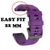 Firsttee - Siliconen Horlogeband - EASY FIT - 22 MM - Voor GARMIN - Paars - Horlogebandjes - Quick Release - Easy Click - Garmin – Fenix 5X – Fenix 6X - Fenix 3 - Horloge bandje -