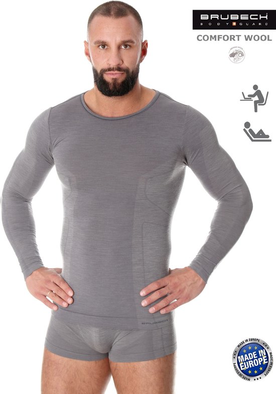 Brubeck Comfort | Sous- Sous-vêtements pour hommes - Maillot de corps à manches longues sans couture avec laine mérinos - Grijs M