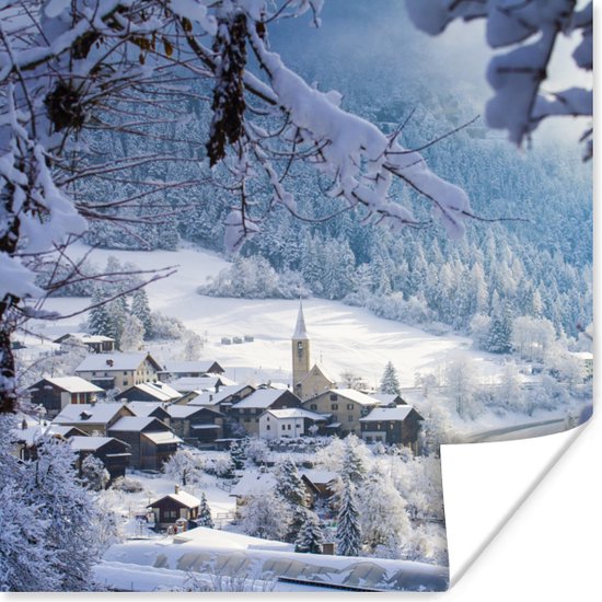 Poster Alpen - Sneeuw - Dorp - 75x75 cm