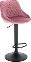 Kamyra® Industriële Velvet Barkruk - Barstoelen met Rugleuning - Verstelbare Zithoogte 60 - 82 cm - Roze, 38 x 35 cm