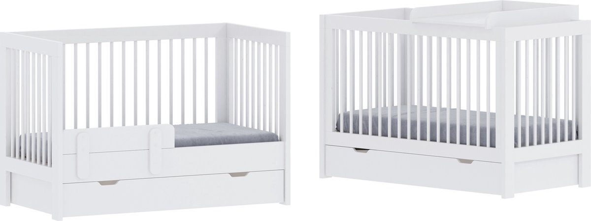 Born Lucky ® Baby Bed / Ledikant Alaska 60 x 120 cm - Baby bed en Commode in één - (0 - 3 jaar) - Verstelbare bedbodem in 3 hoogtes - Wit – foto 2
