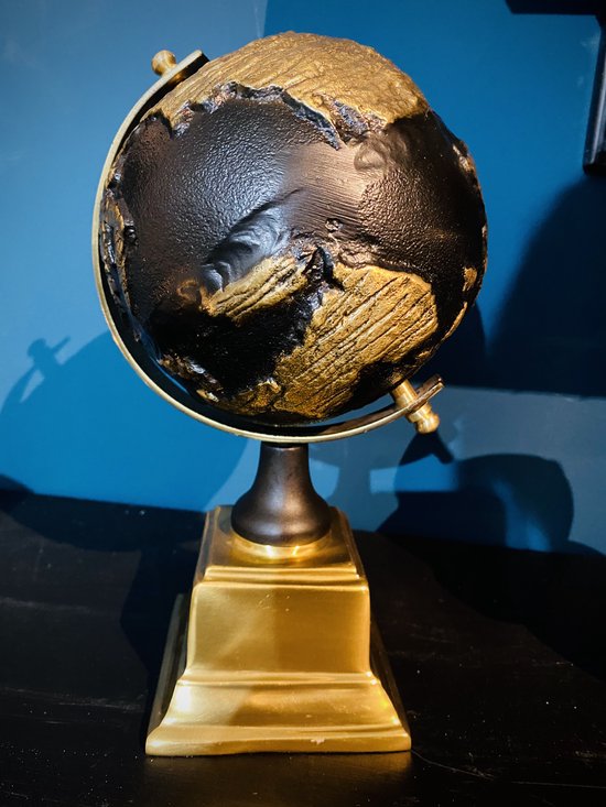 Decoratie wereldbol - klein - draaiend - zwart - goud - Colmore