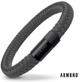 ARMBND® Heren armband - Antraciet Grijs Touw met Zwart Staal - Armand heren - Maat L/XL - 24 cm lang - The original - Touw armband - Kerstcadeau voor mannen