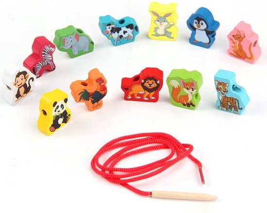 Thumbnail van een extra afbeelding van het spel 26-delige set van kralen - rijgkralen - leren rijgen - dieren - boerderij - kralenset - hout - rijgspel - educatief speelgoed