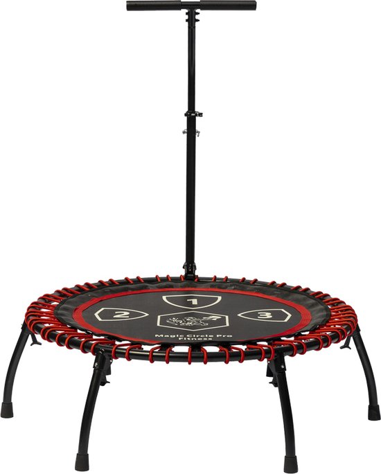 Magic Circle Pro Fitness Trampoline 100 cm Rood - Aluminium fitness trampoline met elastieken - Eenvoudig Inklapbaar - Inclusief Armsteun