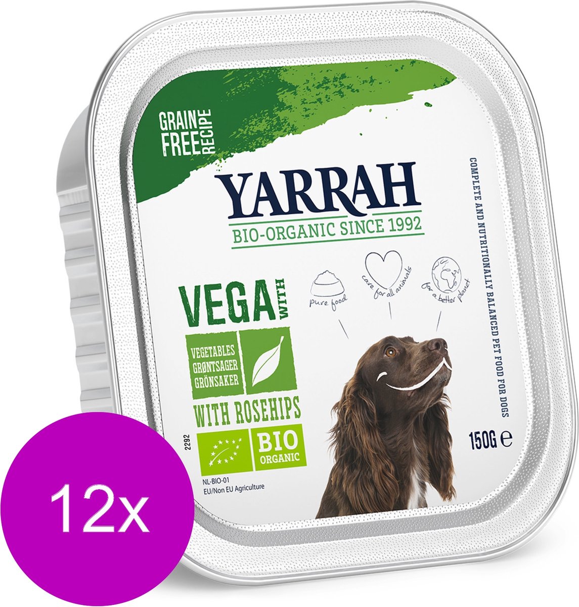 Yarrah Yarrah Bio Hondenvoer Alucup Brokjes Vega Met Rozenbottels - Hondenvoer - 12 x 150 g