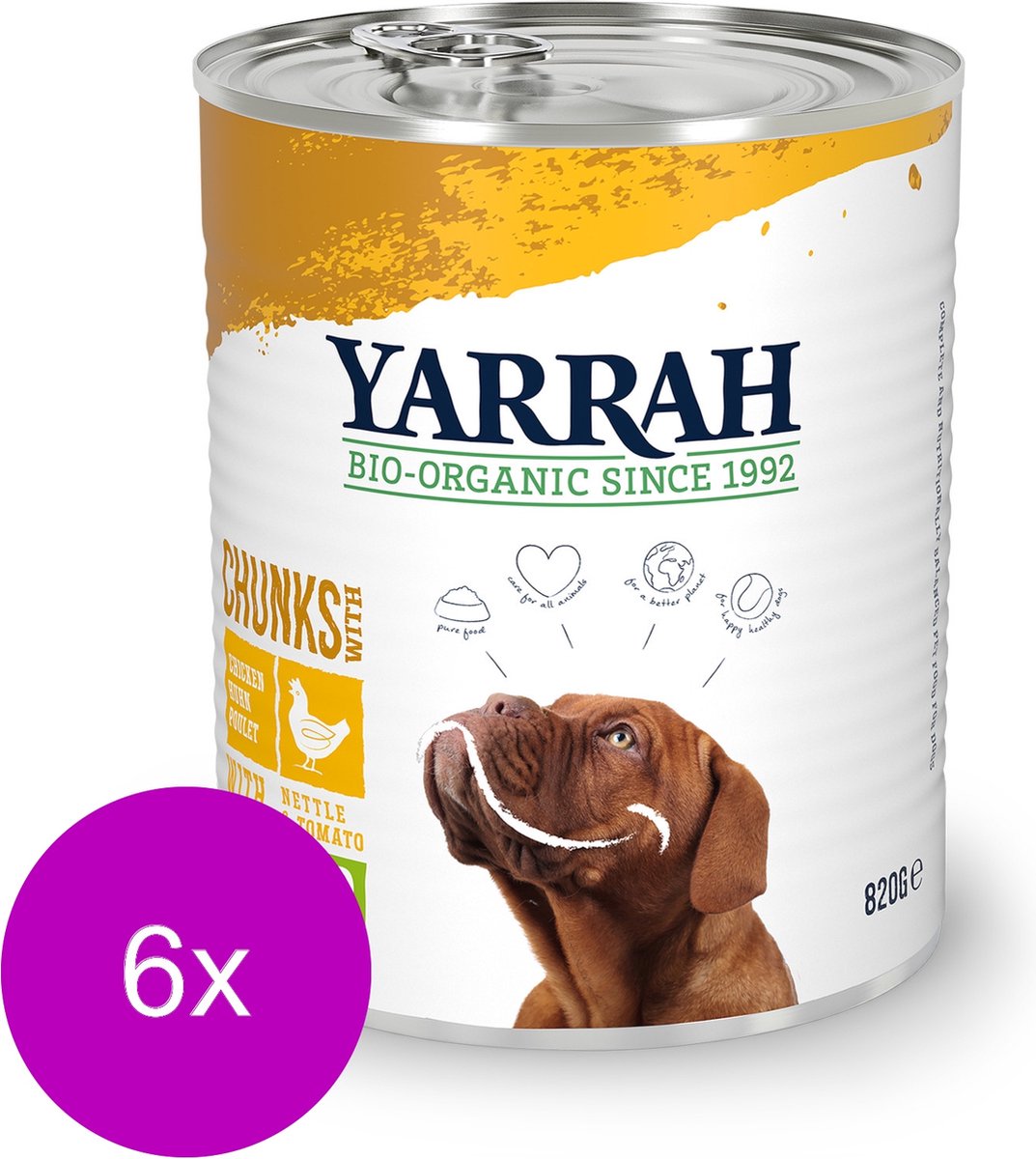 6x Yarrah Bio Blik Brokjes In Saus - Kip - Hondenvoer - 405g